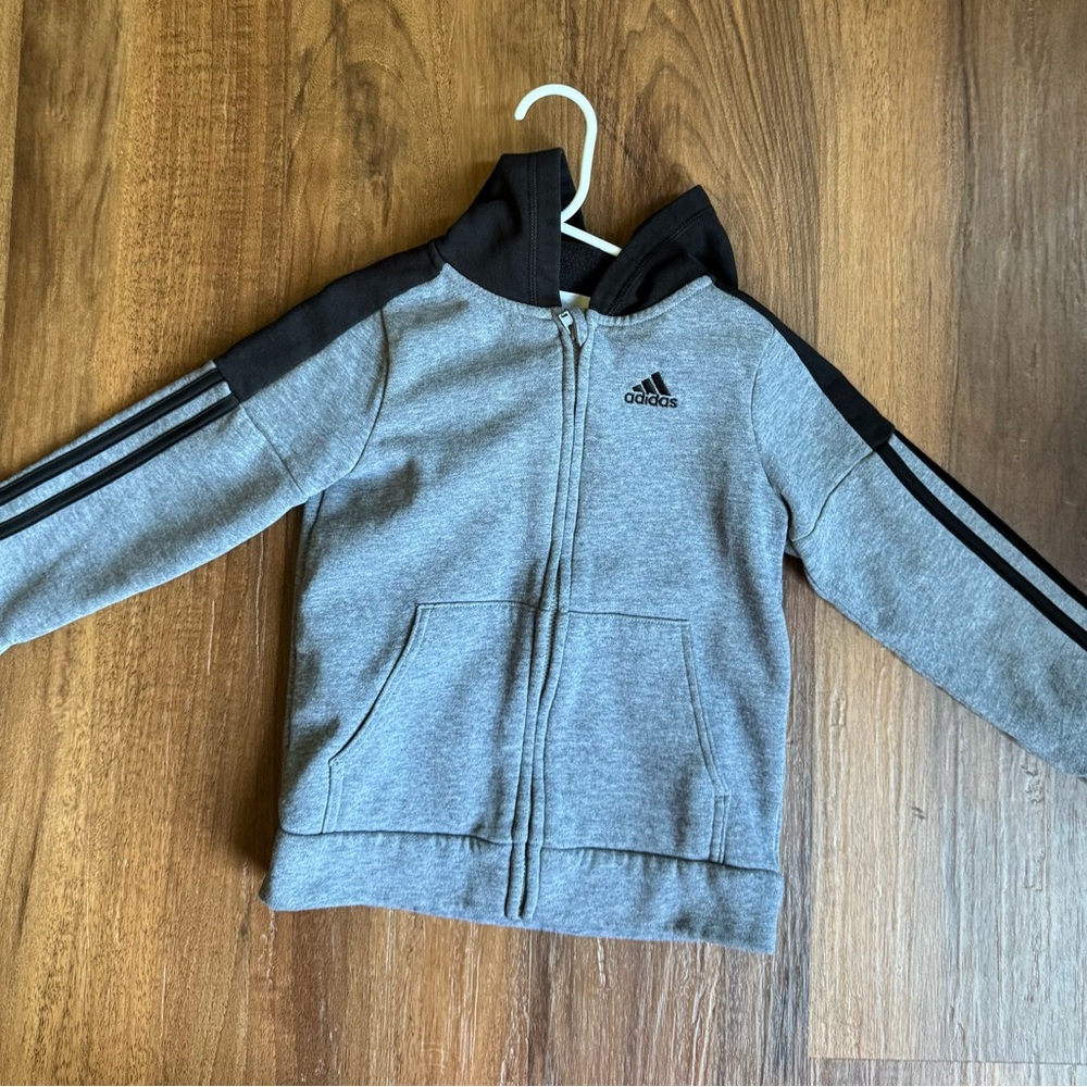 Adidas Gray and Black Sweatshirt with Three-Stripe Design